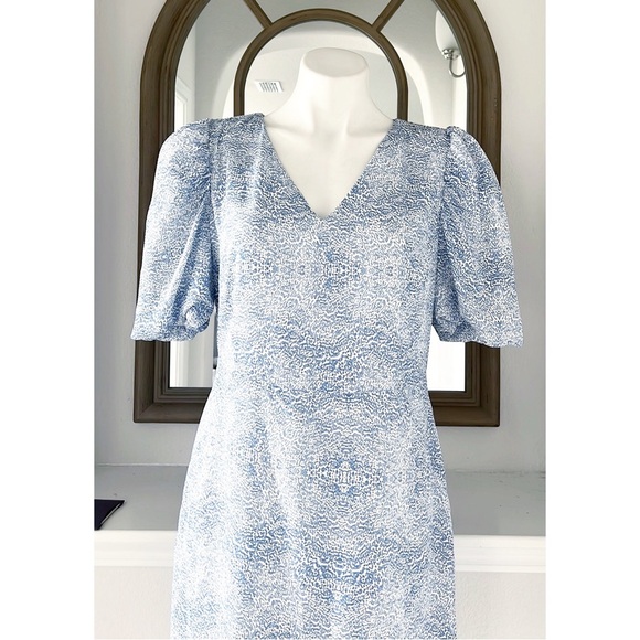 AS by DF Ischia Print Dress w/Puff Sleeves in Blue, Size M New w/Tag Retail $288 - Picture 9 of 11
